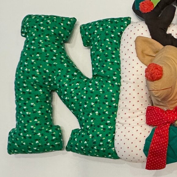 VTG Christmas Noel Banner Quilted Stuffed Wall Decor Reindeer Rudolph Handmade - Picture 6 of 8